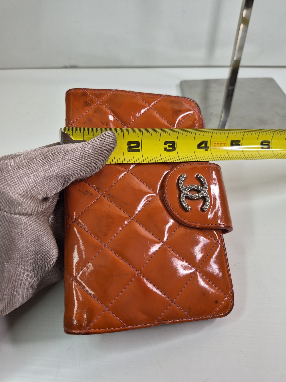 Chanel Orange Quilted Patent Leather Wallet - Picture 11 of 11